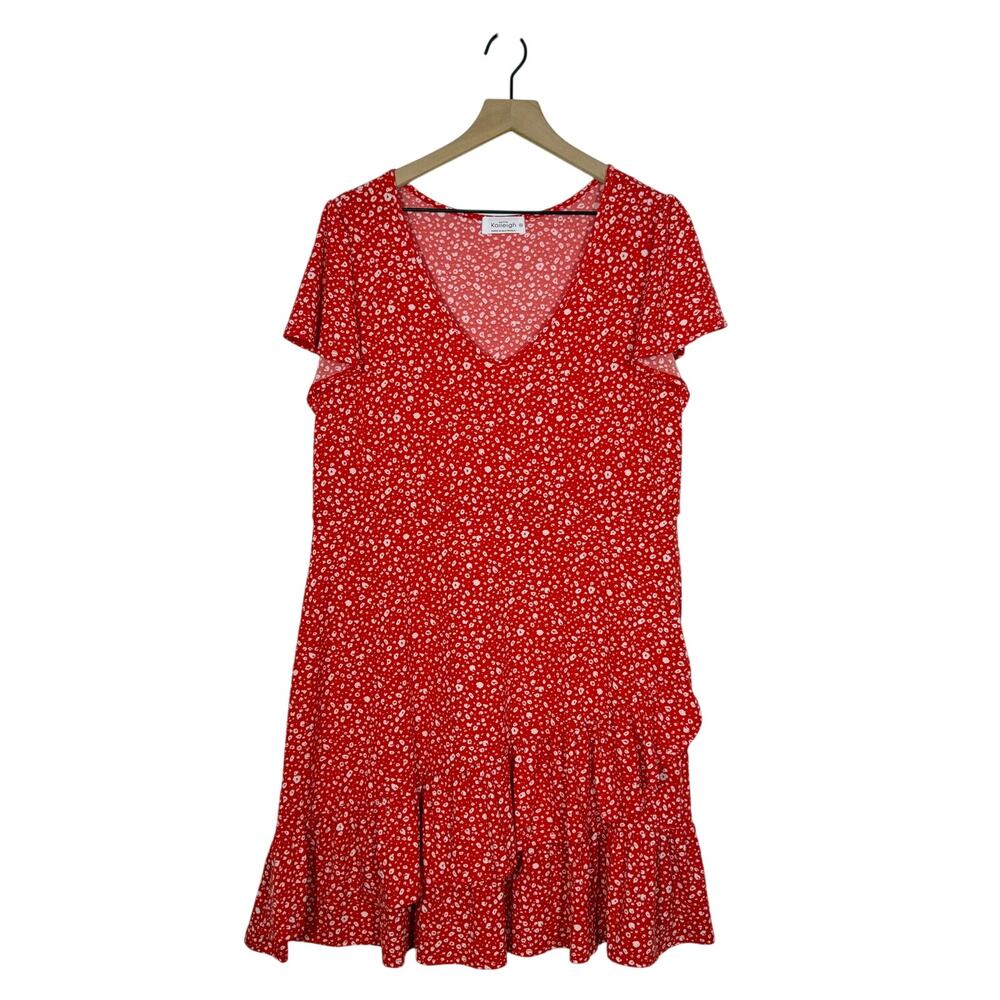 Kaileigh Dress Women's Size 2X Red Leopard V-Neck Ruffle‎ Hem Flutter Sleeve